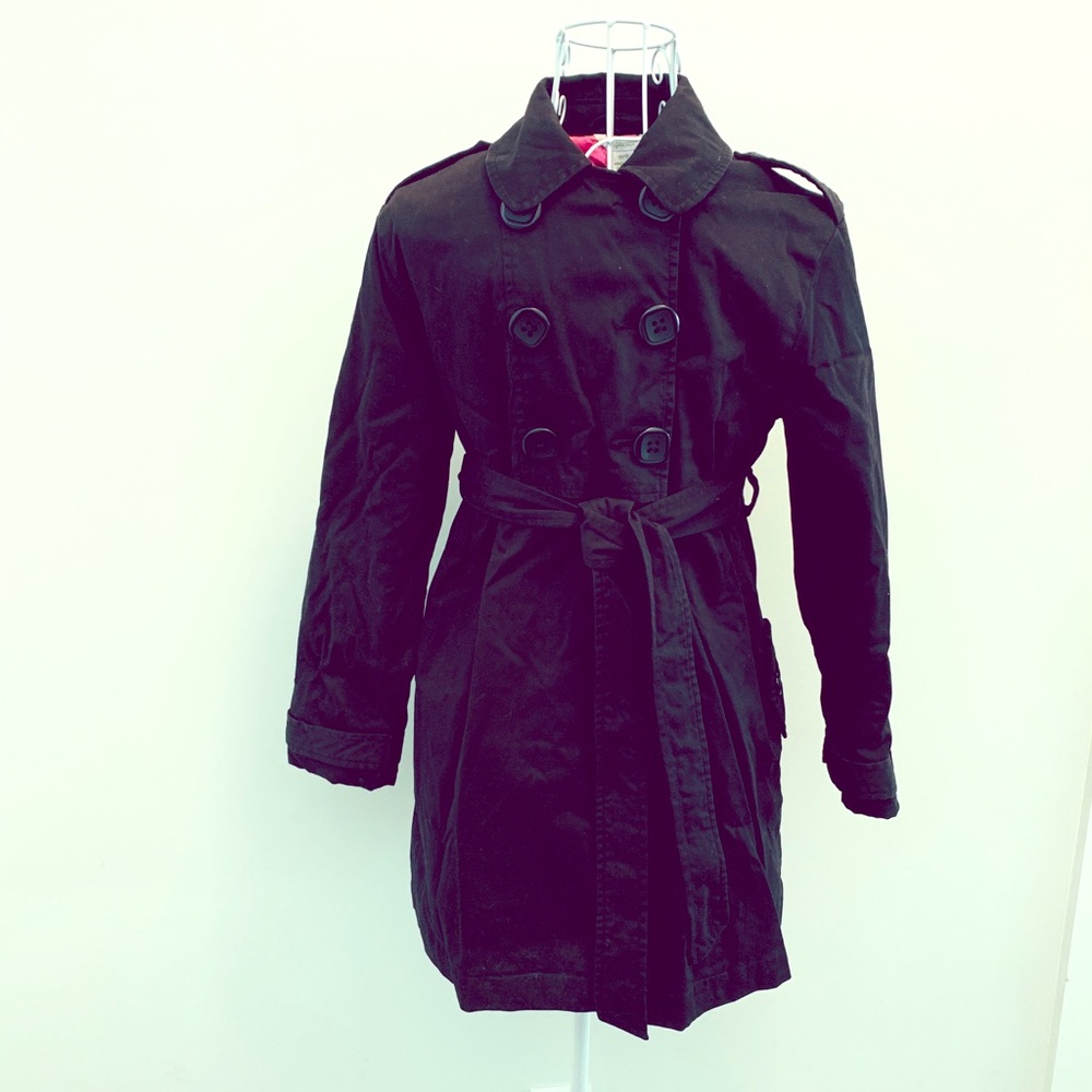 Girls Hartstrings Black Belted Peacoat, Size 10/12